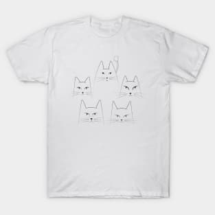 Five line art cats portrait T-Shirt